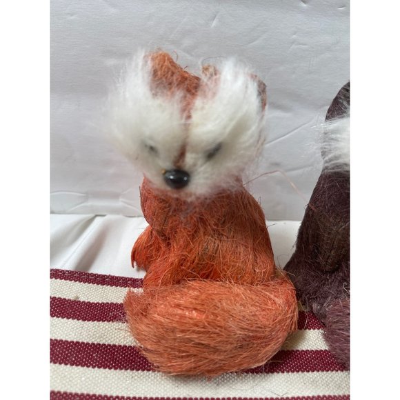 Set of 3 World Market Rustic Bristle Natural Wood Fiber Christmas FOX Ornaments - Picture 2 of 3